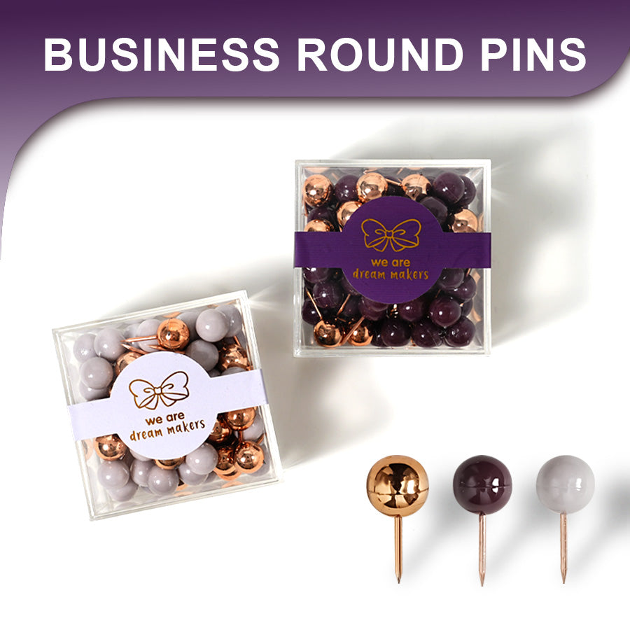 2 boxes 80 Pieces Map Push Pins, Small Round Head Marking Pins, Round Head Push Pin with Point Retro Metallic Color Beads Head Marking Pin (Gold purple white  Mixing colors)