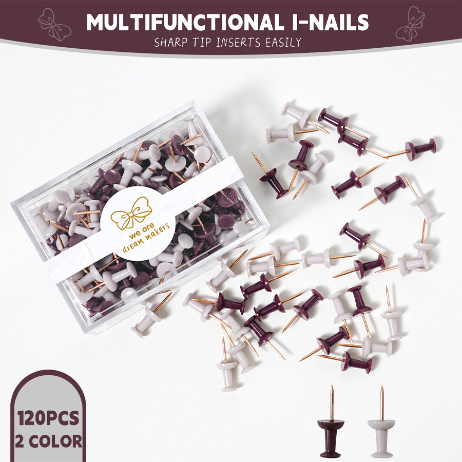 120 Pack purple and white   Push Pins Tacks by , Flat Head Thumbtacks for Bulletin Board, Wall Hanging, Cork Board, Shadow Box, Heavy Duty Plastic Head with Steel Point in Reusable Storage Box.