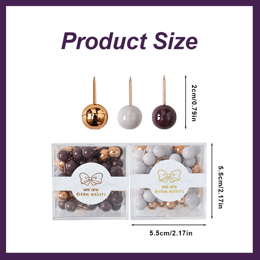 2 boxes 80 Pieces Map Push Pins, Small Round Head Marking Pins, Round Head Push Pin with Point Retro Metallic Color Beads Head Marking Pin (Gold purple white  Mixing colors)