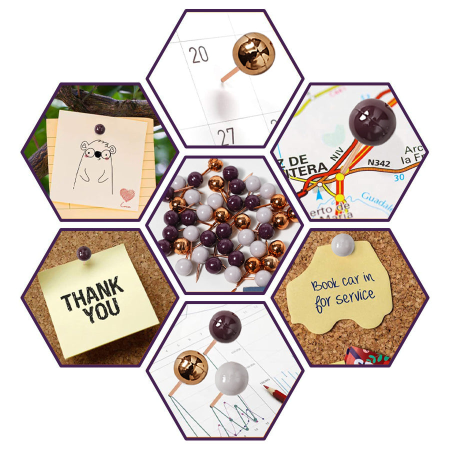 2 boxes 80 Pieces Map Push Pins, Small Round Head Marking Pins, Round Head Push Pin with Point Retro Metallic Color Beads Head Marking Pin (Gold purple white  Mixing colors)