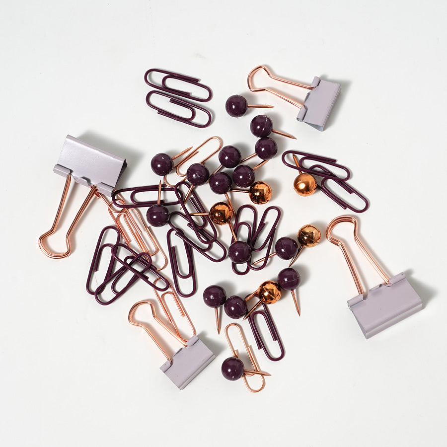 Paper Clips and Binder Clips Set, Metal Assorted Sized Binders with Push Pins, Cute  Office Supplies for Desk, Desk Accessories