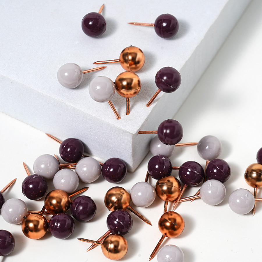 2 boxes 80 Pieces Map Push Pins, Small Round Head Marking Pins, Round Head Push Pin with Point Retro Metallic Color Beads Head Marking Pin (Gold purple white  Mixing colors)