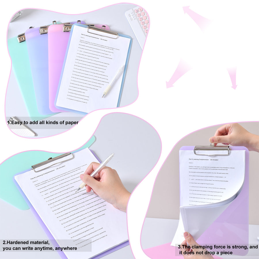 A4写字板4个装，写字板，塑料文件夹，适用于护理、学生、办公 4-pack A4 writing board, writing board, plastic folder, suitable for nursing, student, and office use