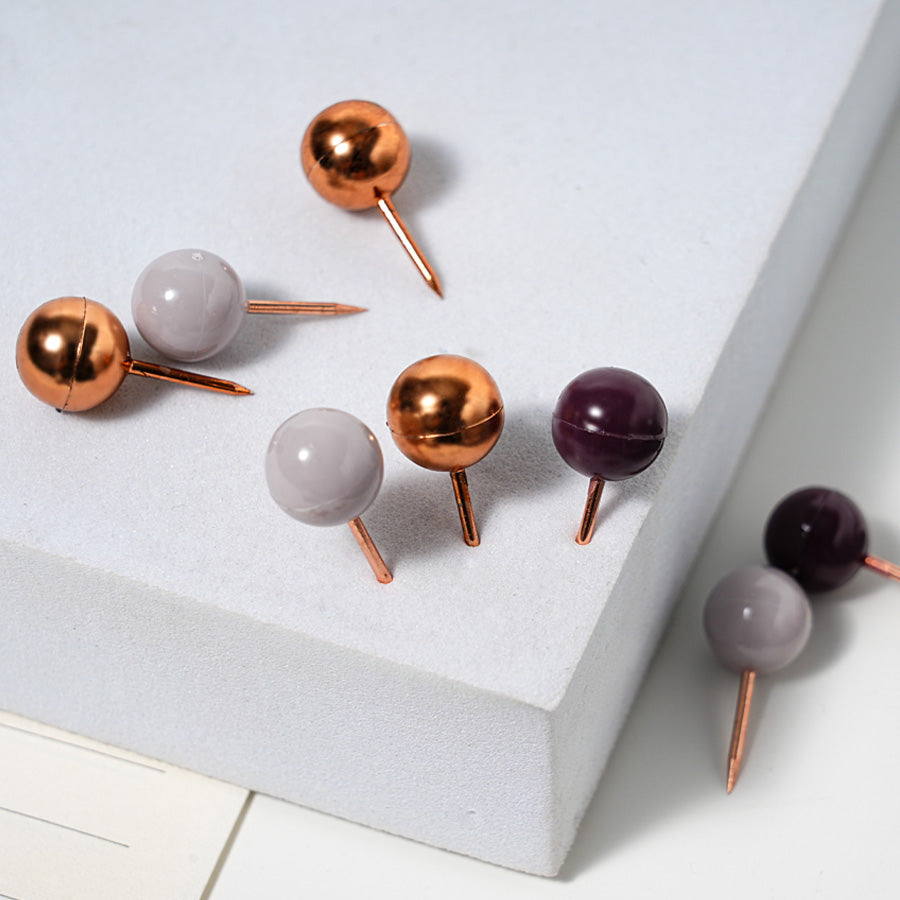 2 boxes 80 Pieces Map Push Pins, Small Round Head Marking Pins, Round Head Push Pin with Point Retro Metallic Color Beads Head Marking Pin (Gold purple white  Mixing colors)
