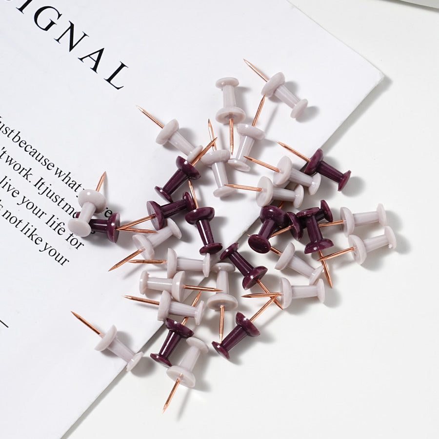 120 Pack purple and white   Push Pins Tacks by , Flat Head Thumbtacks for Bulletin Board, Wall Hanging, Cork Board, Shadow Box, Heavy Duty Plastic Head with Steel Point in Reusable Storage Box.