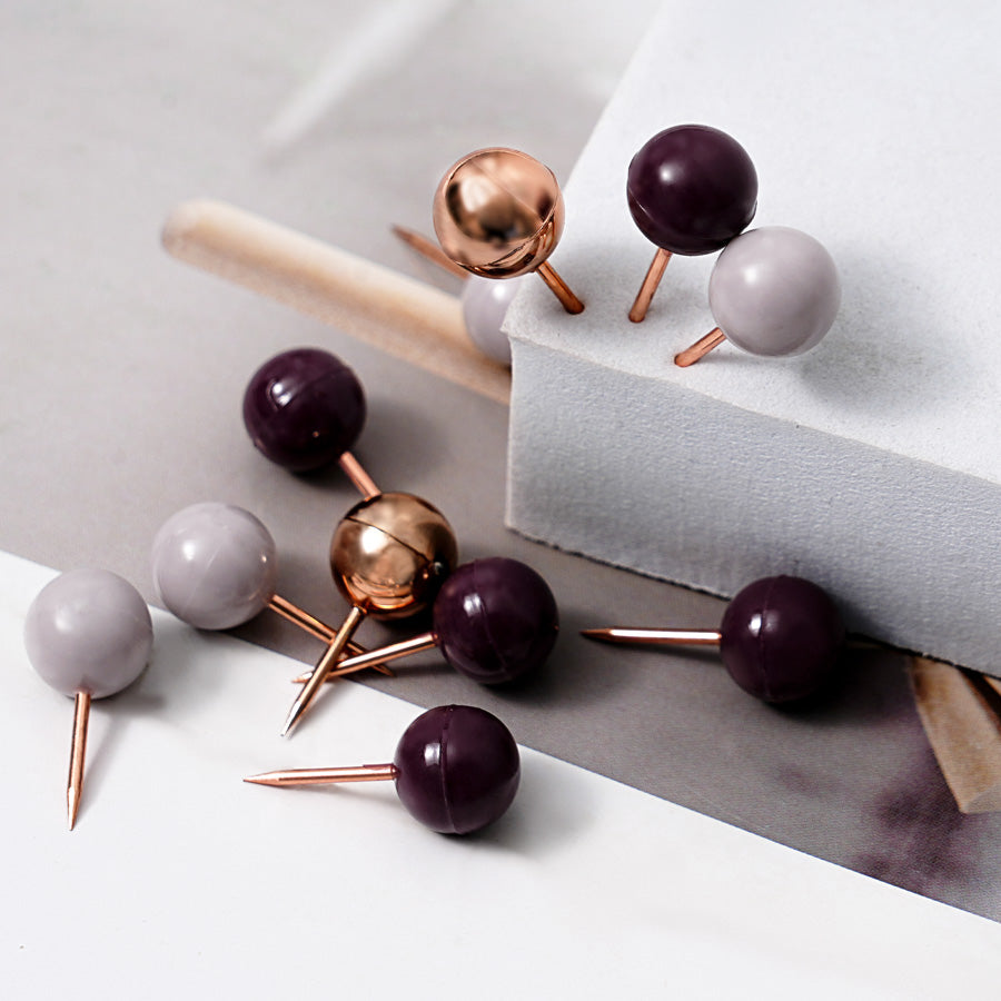 2 boxes 80 Pieces Map Push Pins, Small Round Head Marking Pins, Round Head Push Pin with Point Retro Metallic Color Beads Head Marking Pin (Gold purple white  Mixing colors)