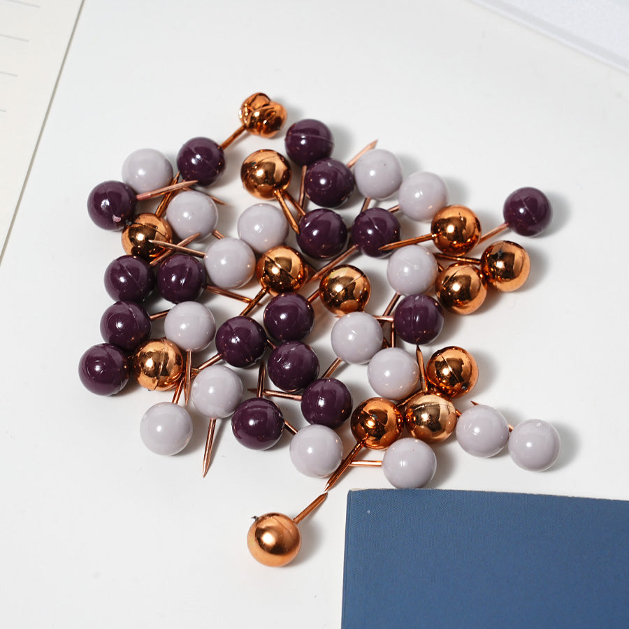 2 boxes 80 Pieces Map Push Pins, Small Round Head Marking Pins, Round Head Push Pin with Point Retro Metallic Color Beads Head Marking Pin (Gold purple white  Mixing colors)