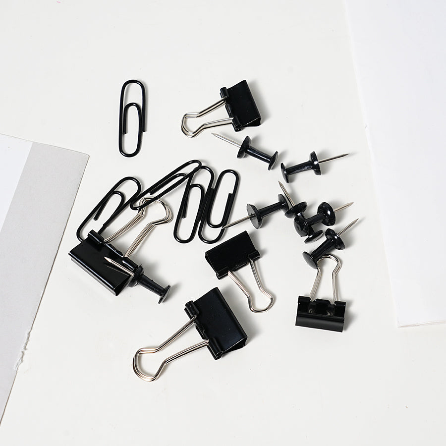 9 boxes of stationery set including 7pcs large long tail clip+13pcs small long tail clip+25PCS paper clips+20pcs H-shaped nails for business office, school office assistant, student stationery
