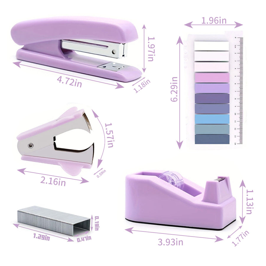 7-piece set of student supplies, office supplies, stapler+1000 staples+scissors+tape base+paper clip set, one box+nail remover+sticky notes