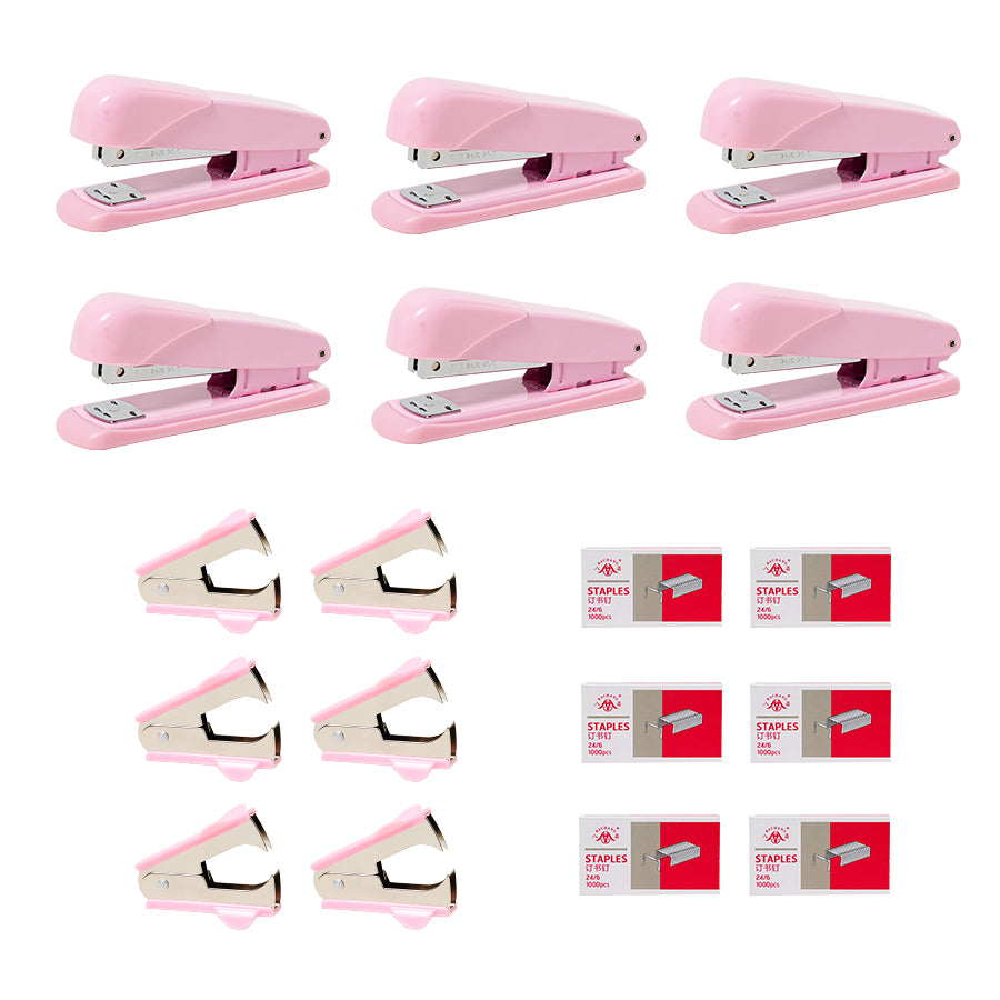 18 piece set of office stationery and student supplies, including 6 staplers, 6 staples, and 6 nail lifters