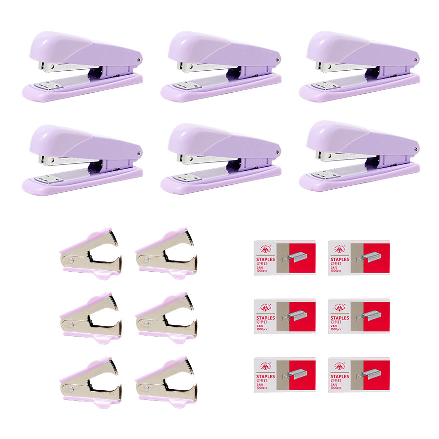 18 piece set of office stationery and student supplies, including 6 staplers, 6 staples, and 6 nail lifters