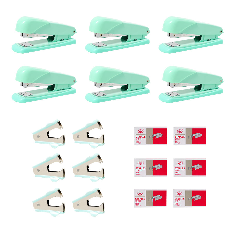 18 piece set of office stationery and student supplies, including 6 staplers, 6 staples, and 6 nail lifters
