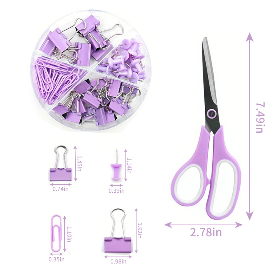 7-piece set of student supplies, office supplies, stapler+1000 staples+scissors+tape base+paper clip set, one box+nail remover+sticky notes