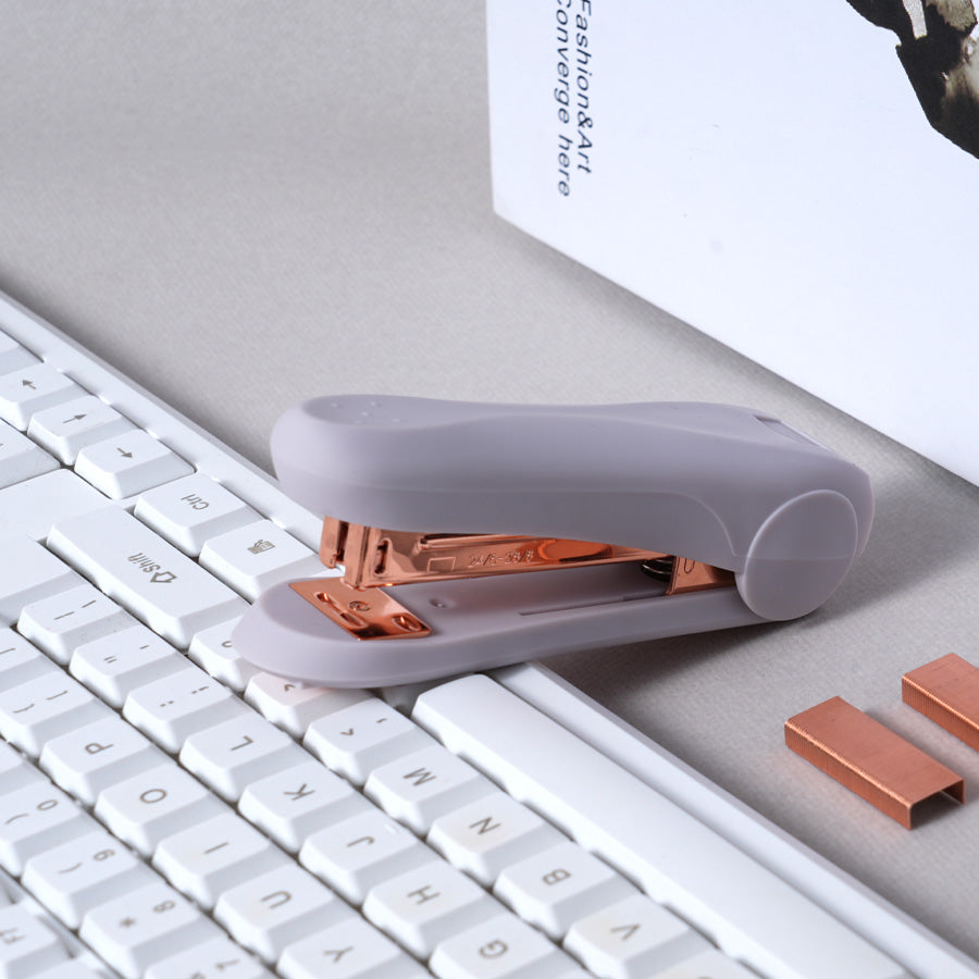 &nbsp;Business series office gray purple stapler and tape holder set, office supplies with tape holder, scissors, paper clips, paper clips and 1000 staples, small tape, scissors, student stationery