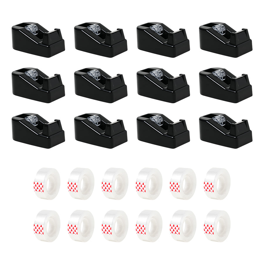 12 piece desktop tape dispenser - Non slip base weighted tape roll dispenser - Perfect choice for offices and home schools (including tape) 12 packs