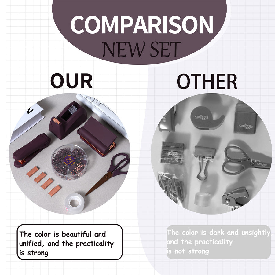 &nbsp;Business series office gray purple stapler and tape holder set, office supplies with tape holder, scissors, paper clips, paper clips and 1000 staples, small tape, scissors, student stationery