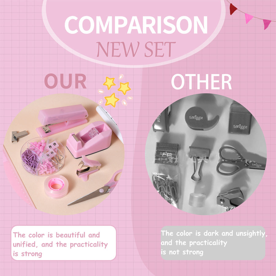 Office desk accessories, pink, blue, green, purple office supplies set for men and women, cute office supplies with stapler, stapler, scissors, clips, scissors and staples, ruler, tape, student stationery set