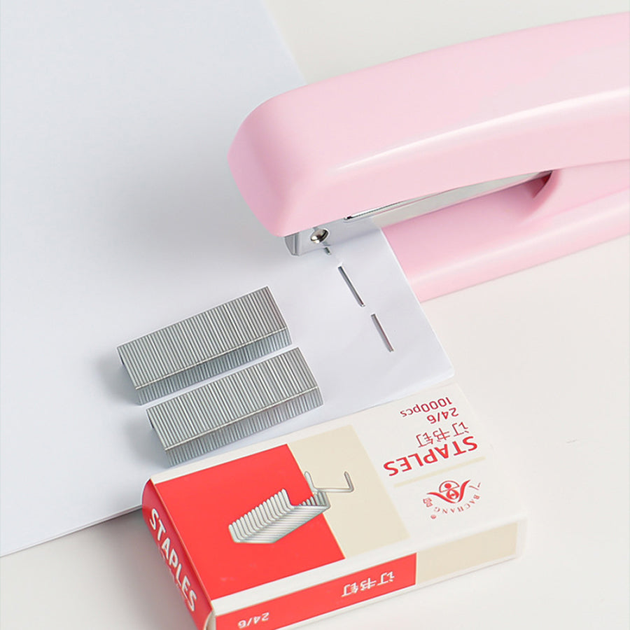 7-piece set of student supplies, office supplies, stapler+1000 staples+scissors+tape base+paper clip set, one box+nail remover+sticky notes
