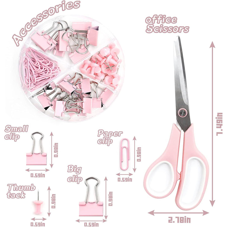 7-piece set of student supplies, office supplies, stapler+1000 staples+scissors+tape base+paper clip set, one box+nail remover+sticky notes